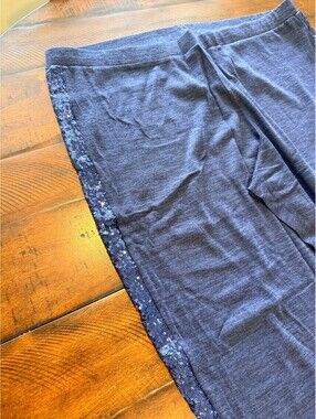 Colleen Lopez Knit Leggings Navy Sequin Side Stripe Pull On Jogger Pants Size 3X